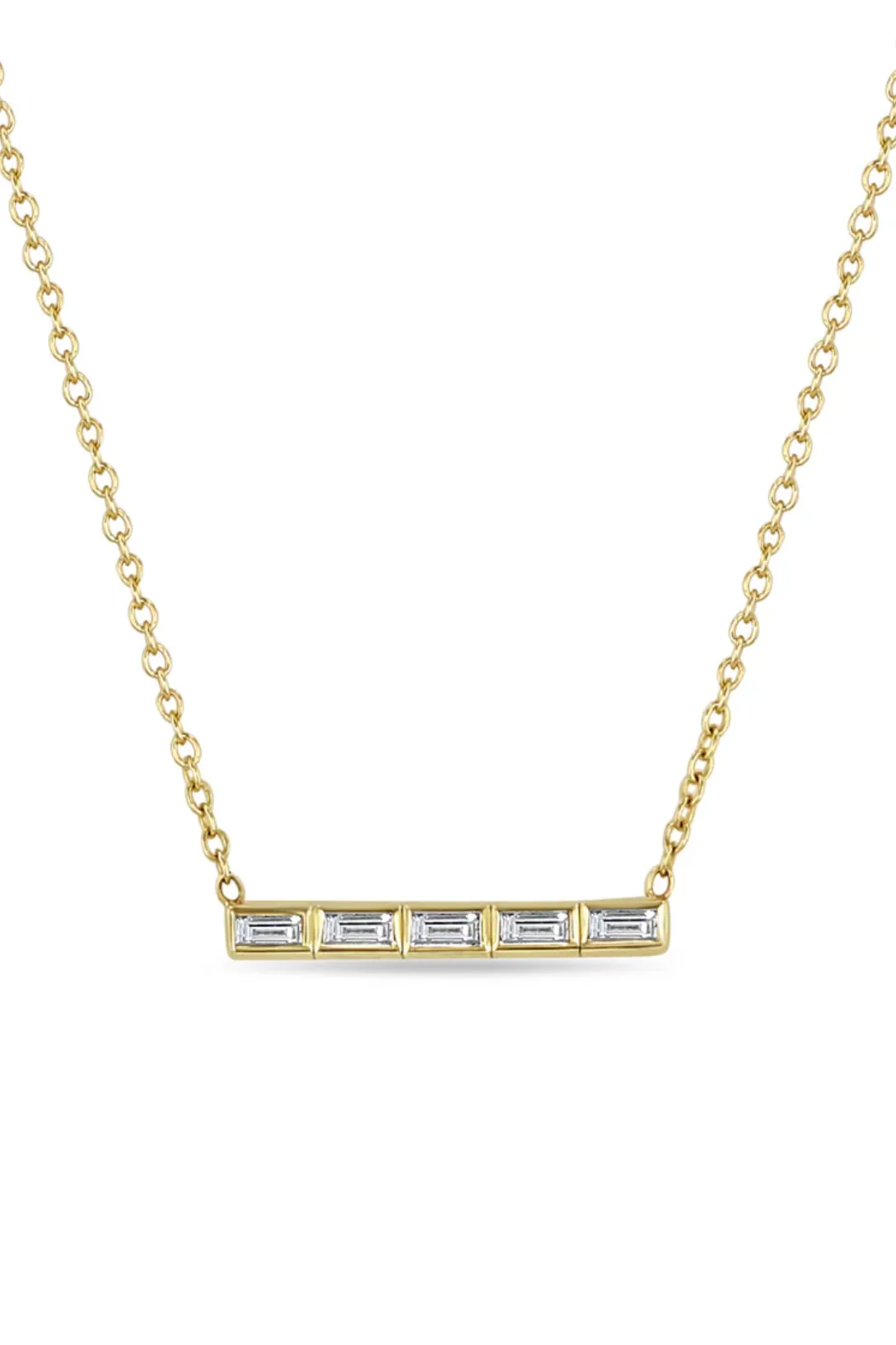 14k 5 Channel Set Baguette Diamond Bar Pendant Necklace