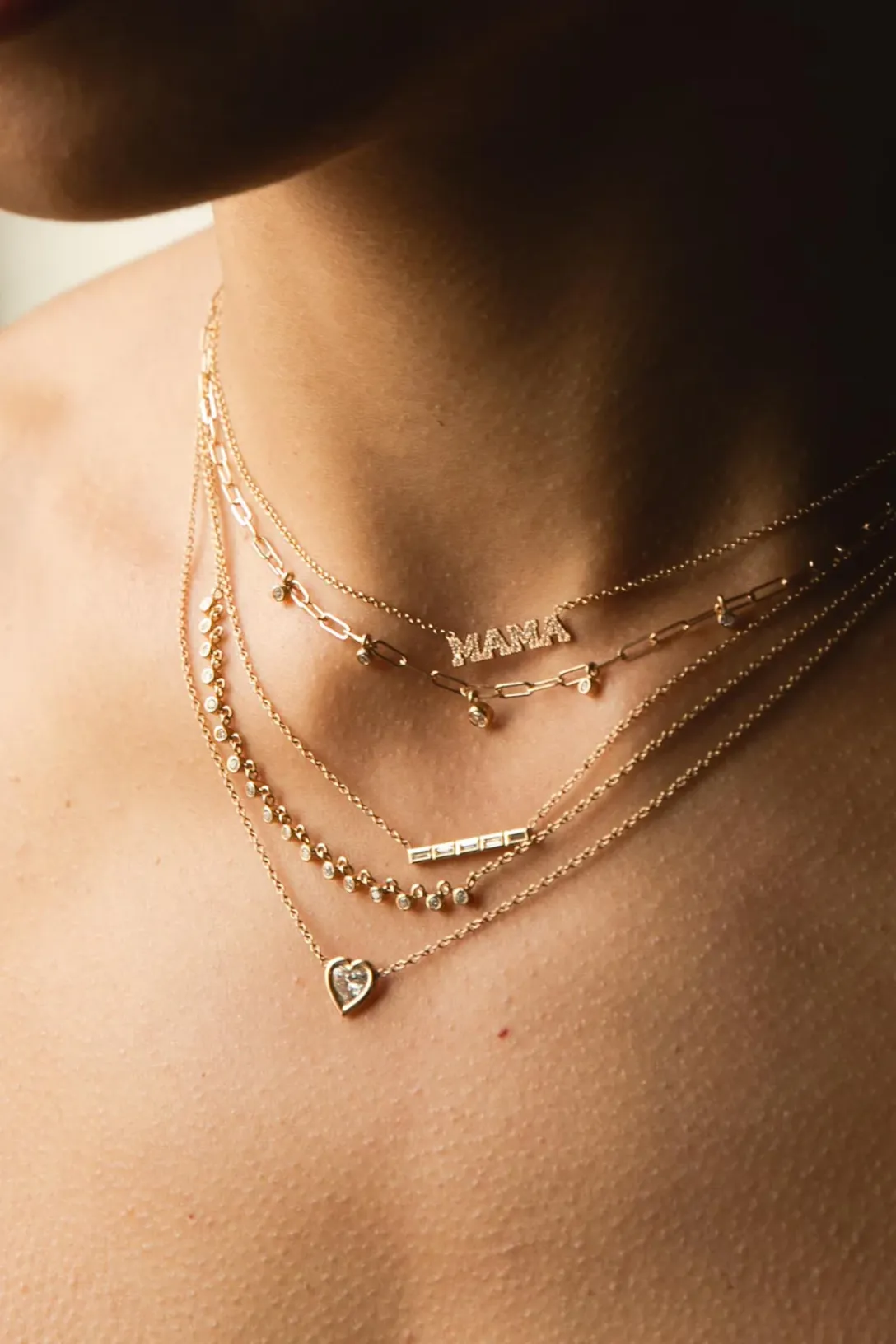 14k 5 Channel Set Baguette Diamond Bar Pendant Necklace