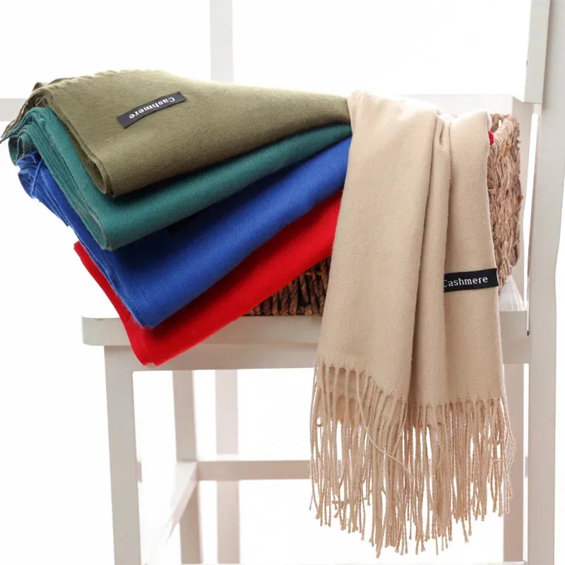 2025 Winter Cashmere Scarf Women Luxury Pashmina Shawls Long Wraps Autumn Warm Neck Scarf Tassel Ladies Scarves Black Red Green