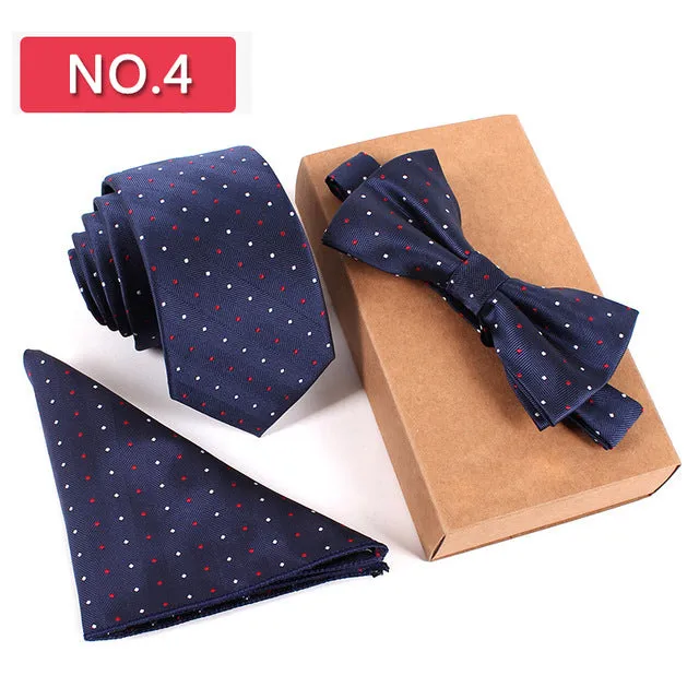 3 PCS Slim Tie Set Men Bow Tie Handkerchief Bowtie Homme Necktie Cravate Noeud Papillon Man Corbatas Hombre Pajarita
