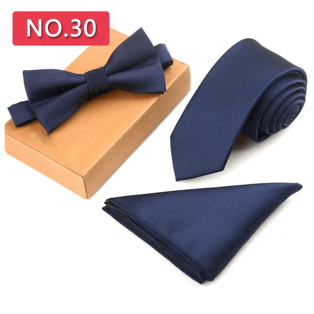 3 PCS Slim Tie Set Men Bow Tie Handkerchief Bowtie Homme Necktie Cravate Noeud Papillon Man Corbatas Hombre Pajarita