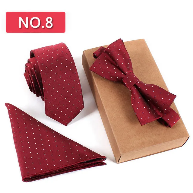3 PCS Slim Tie Set Men Bow Tie Handkerchief Bowtie Homme Necktie Cravate Noeud Papillon Man Corbatas Hombre Pajarita