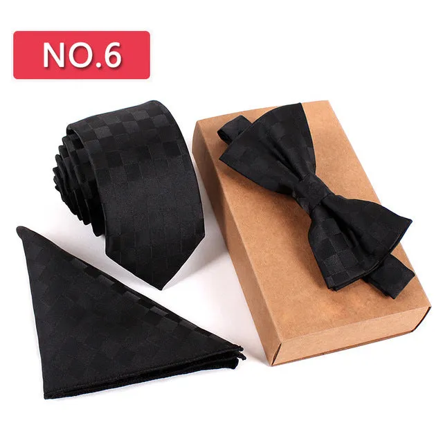 3 PCS Slim Tie Set Men Bow Tie Handkerchief Bowtie Homme Necktie Cravate Noeud Papillon Man Corbatas Hombre Pajarita
