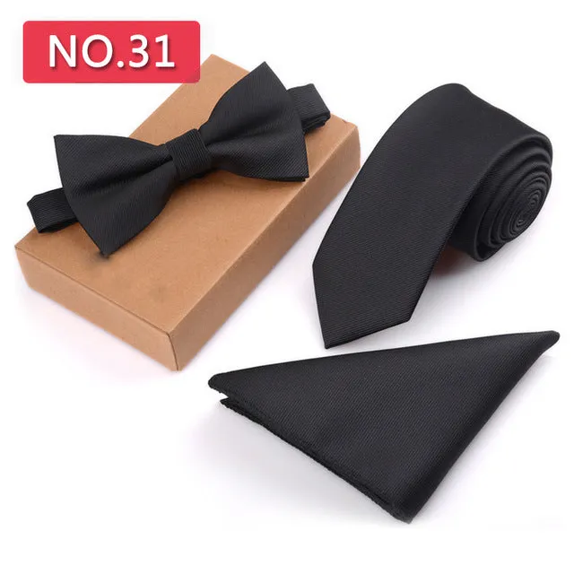 3 PCS Slim Tie Set Men Bow Tie Handkerchief Bowtie Homme Necktie Cravate Noeud Papillon Man Corbatas Hombre Pajarita