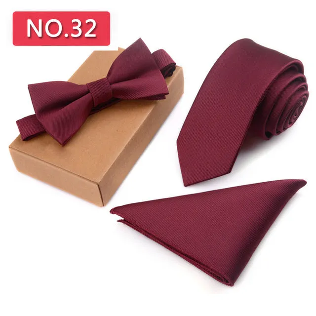 3 PCS Slim Tie Set Men Bow Tie Handkerchief Bowtie Homme Necktie Cravate Noeud Papillon Man Corbatas Hombre Pajarita