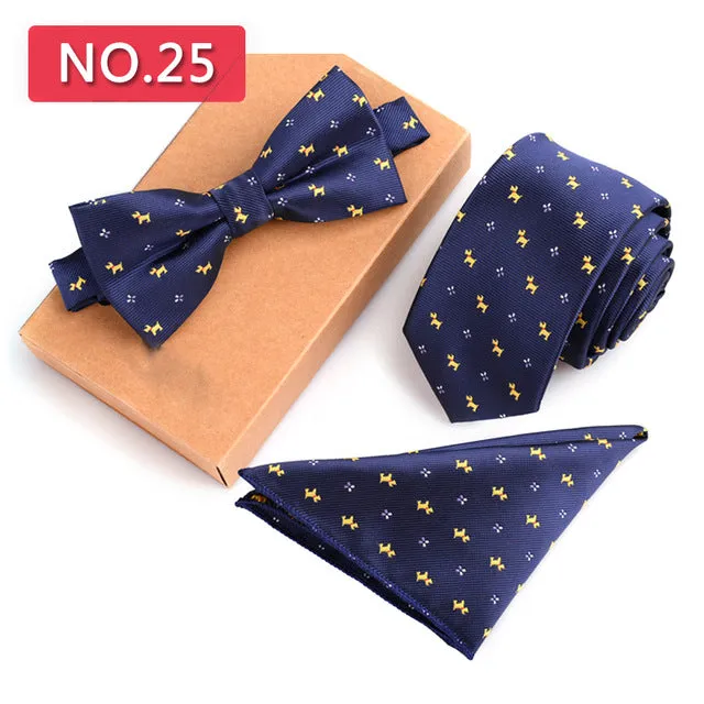 3 PCS Slim Tie Set Men Bow Tie Handkerchief Bowtie Homme Necktie Cravate Noeud Papillon Man Corbatas Hombre Pajarita