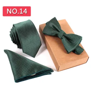 3 PCS Slim Tie Set Men Bow Tie Handkerchief Bowtie Homme Necktie Cravate Noeud Papillon Man Corbatas Hombre Pajarita