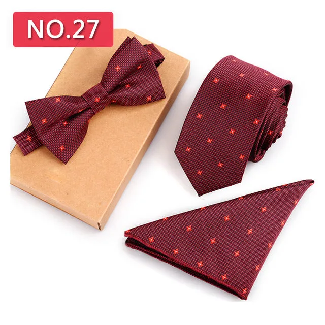 3 PCS Slim Tie Set Men Bow Tie Handkerchief Bowtie Homme Necktie Cravate Noeud Papillon Man Corbatas Hombre Pajarita