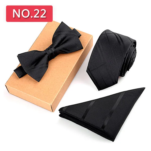 3 PCS Slim Tie Set Men Bow Tie Handkerchief Bowtie Homme Necktie Cravate Noeud Papillon Man Corbatas Hombre Pajarita