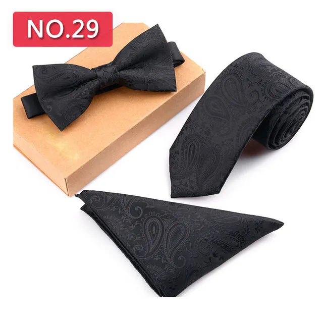3 PCS Slim Tie Set Men Bow Tie Handkerchief Bowtie Homme Necktie Cravate Noeud Papillon Man Corbatas Hombre Pajarita