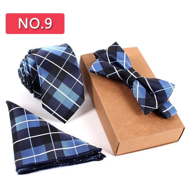 3 PCS Slim Tie Set Men Bow Tie Handkerchief Bowtie Homme Necktie Cravate Noeud Papillon Man Corbatas Hombre Pajarita