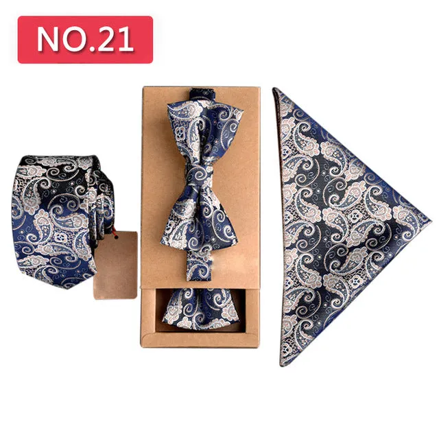 3 PCS Slim Tie Set Men Bow Tie Handkerchief Bowtie Homme Necktie Cravate Noeud Papillon Man Corbatas Hombre Pajarita