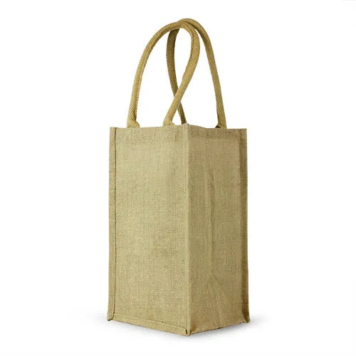 4 Bottle Jute Wine Bag with cotton webbed handles
