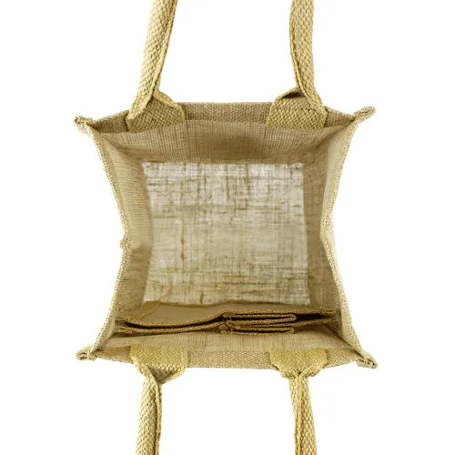 4 Bottle Jute Wine Bag with cotton webbed handles