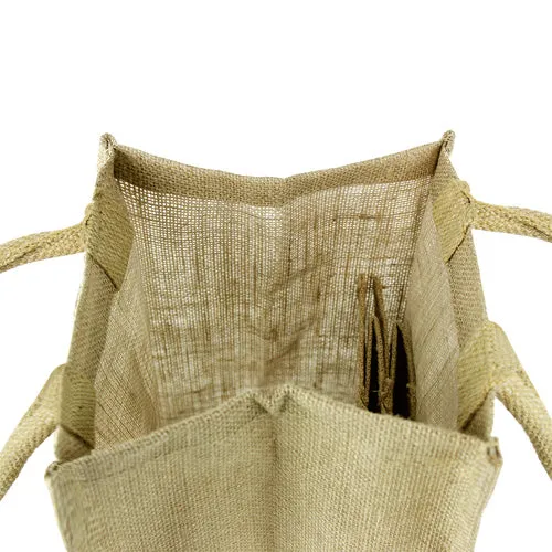 4 Bottle Jute Wine Bag with cotton webbed handles