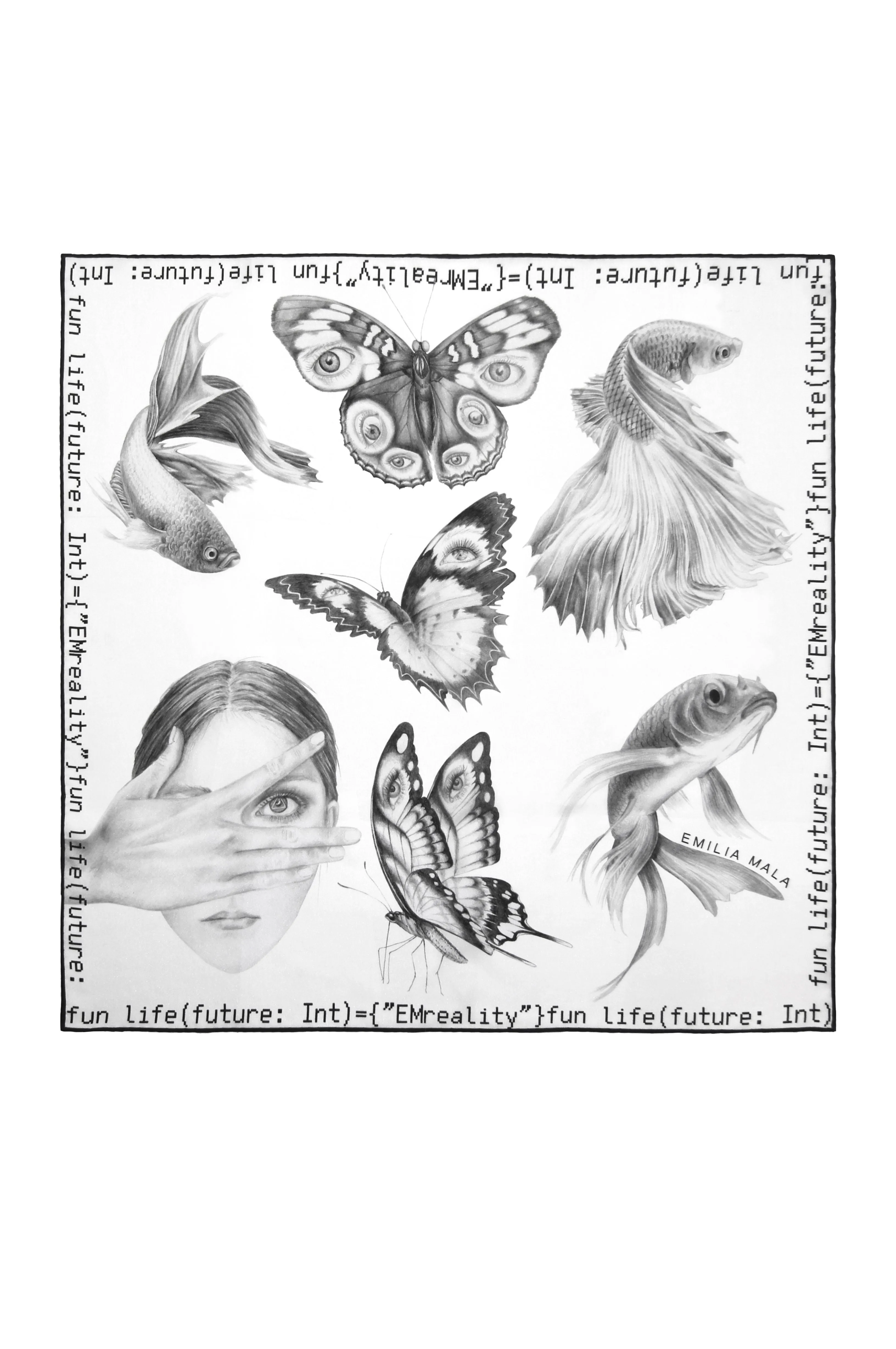 405Method not Allowed / White & Black Print Silk Scarf