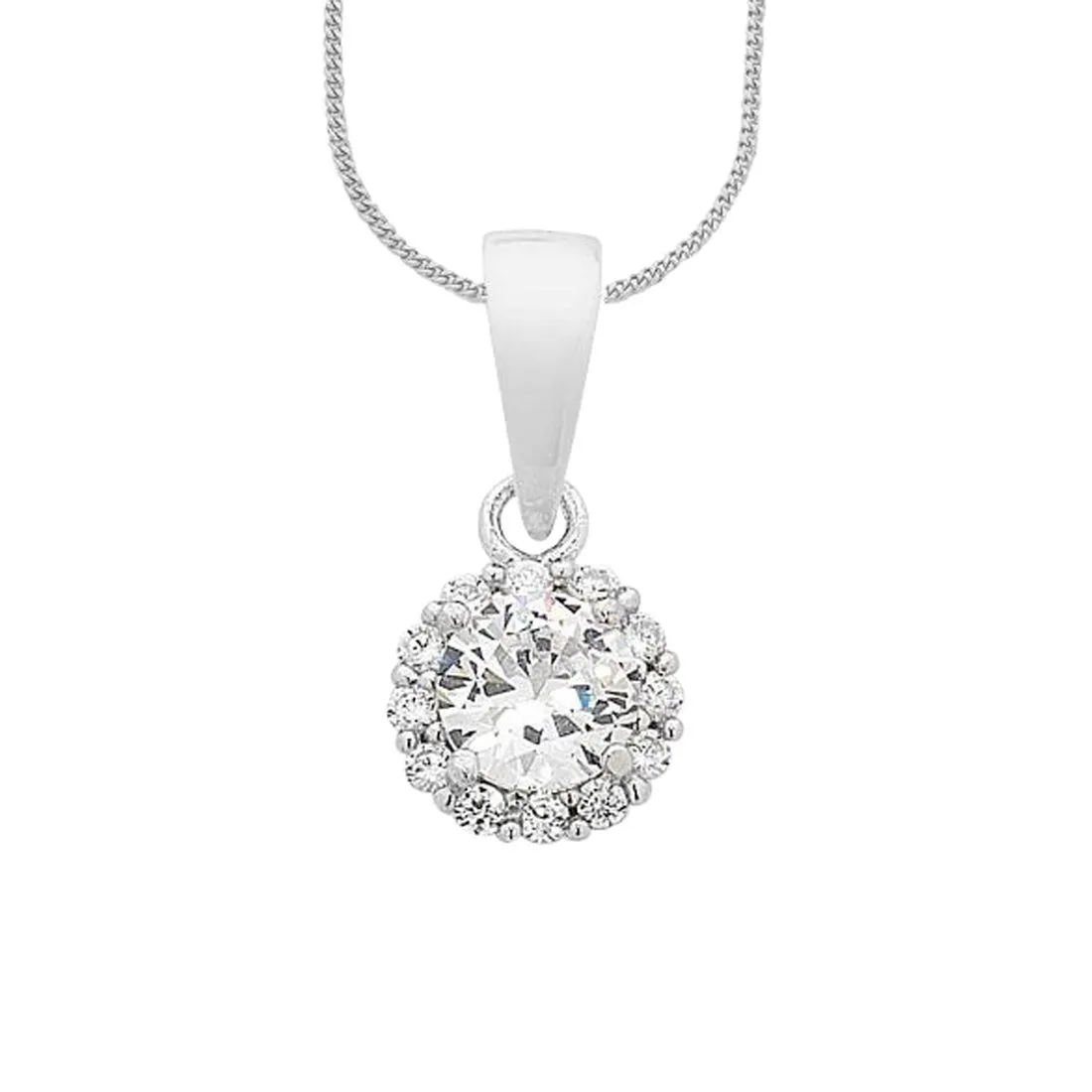 45cm Sterling Silver Cubic Zirconia Halo Necklace