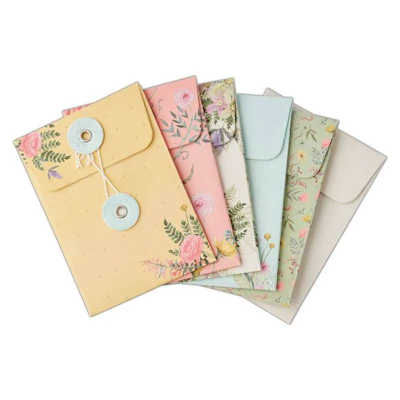 6 x Papermania Freshly Cut Flowers String Tied Envelopes Bag 7.5cmx10.5cm Crafts