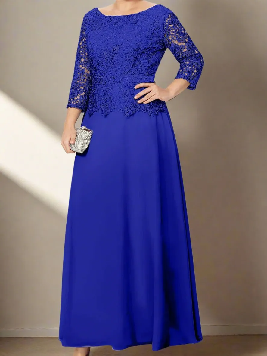 A-Line 3/4 Sleeves Floor Length Mother of The Bride Dresses