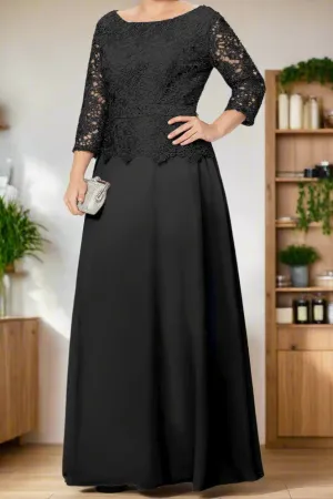 A-Line 3/4 Sleeves Floor Length Mother of The Bride Dresses