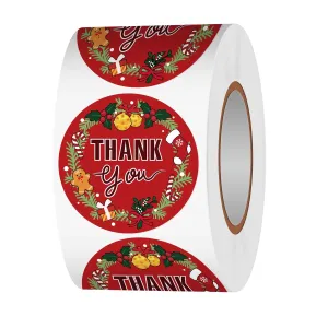 Acetiamin 500 Pcs Christmas Thank You Stickers Roll for Small Business 1.5 Inch Red Winter Holiday Round Label for Goodie BagsGift Favors Box Cards Decorations Envelope Seals