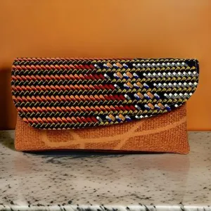 African Inspired Orange Print Woven Small Clutch Purse