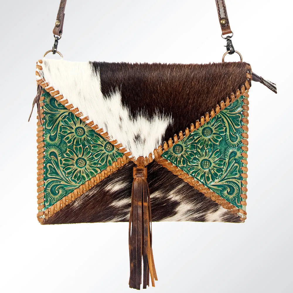 American Darling ADBG548BRW Envelope Hand Tooled Hair-On Genuine Leather Women Bag Western Handbag Purse