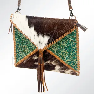 American Darling ADBG548BRW Envelope Hand Tooled Hair-On Genuine Leather Women Bag Western Handbag Purse