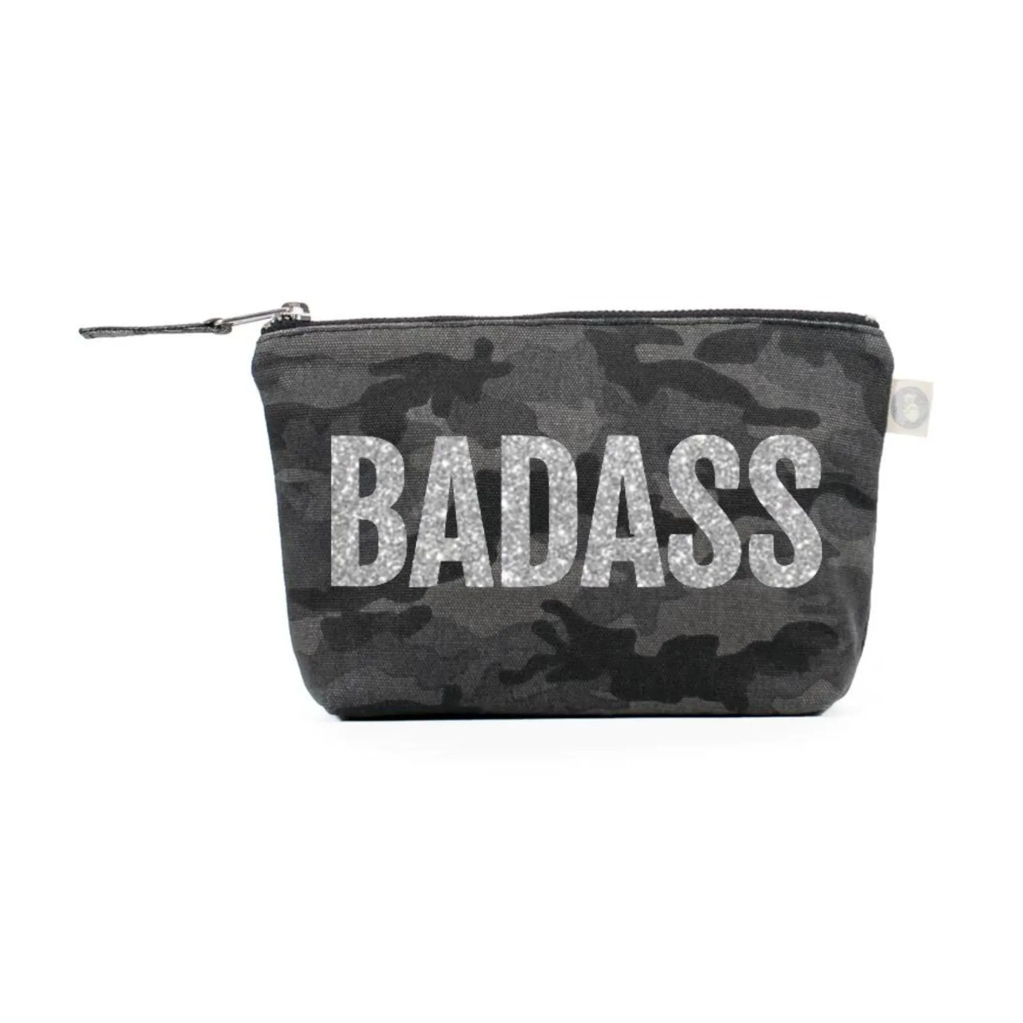 BADASS Makeup Bag Black Camo with Silver Glitter