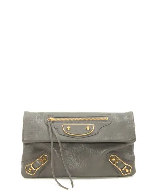 Balenciaga Grey Leather Motocross Metallic Edge Envelope Clutch
