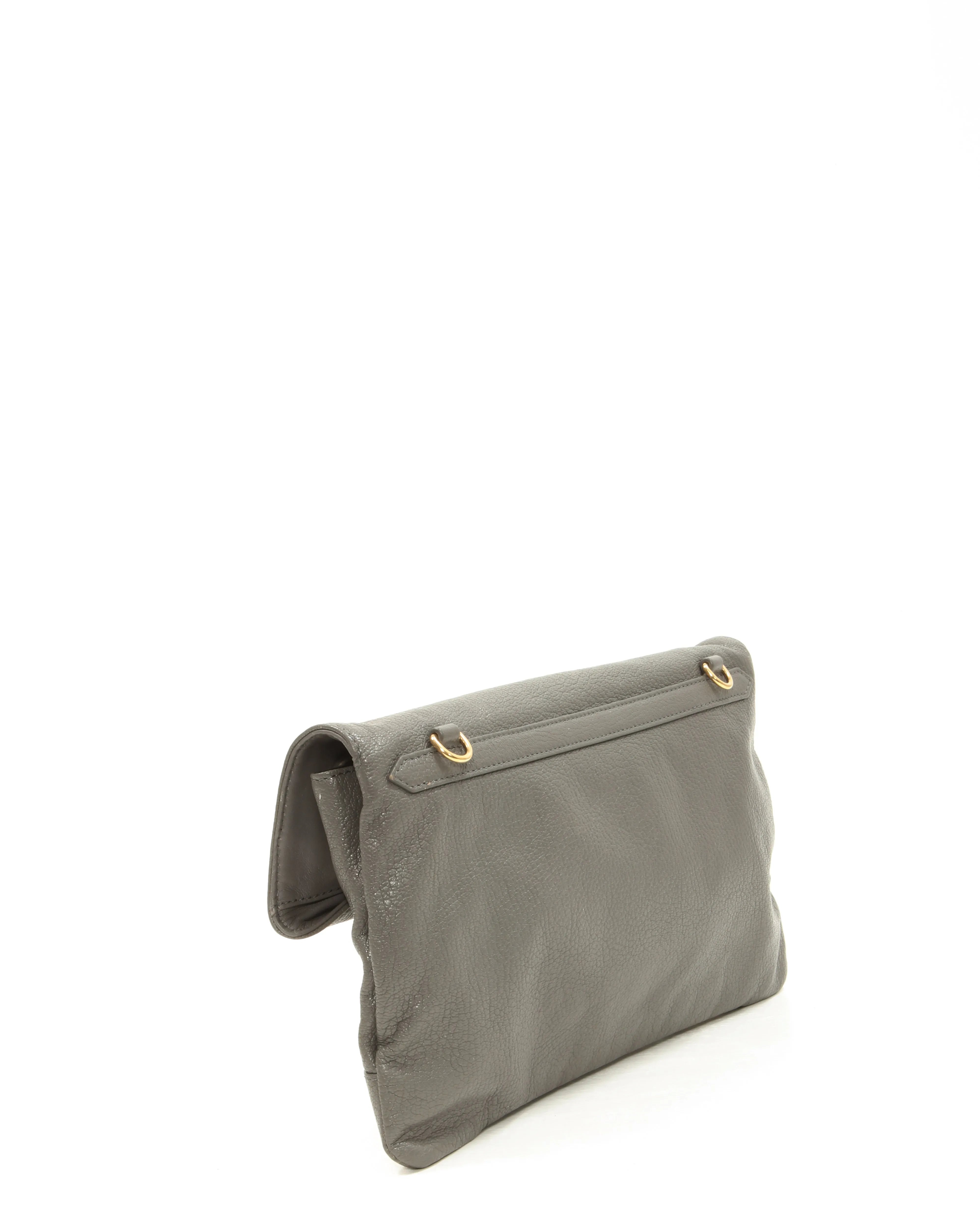 Balenciaga Grey Leather Motocross Metallic Edge Envelope Clutch
