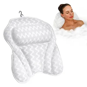 Bath Haven Bath Pillow Bathtub Pillow Back Neck Support Pillow, Spa Cushion for Tub, Relaxing Headrest Bath Pillow, Portable Washable Bathtub Accessories with 3D Air Mesh Thick Soft Bath Pillow, White