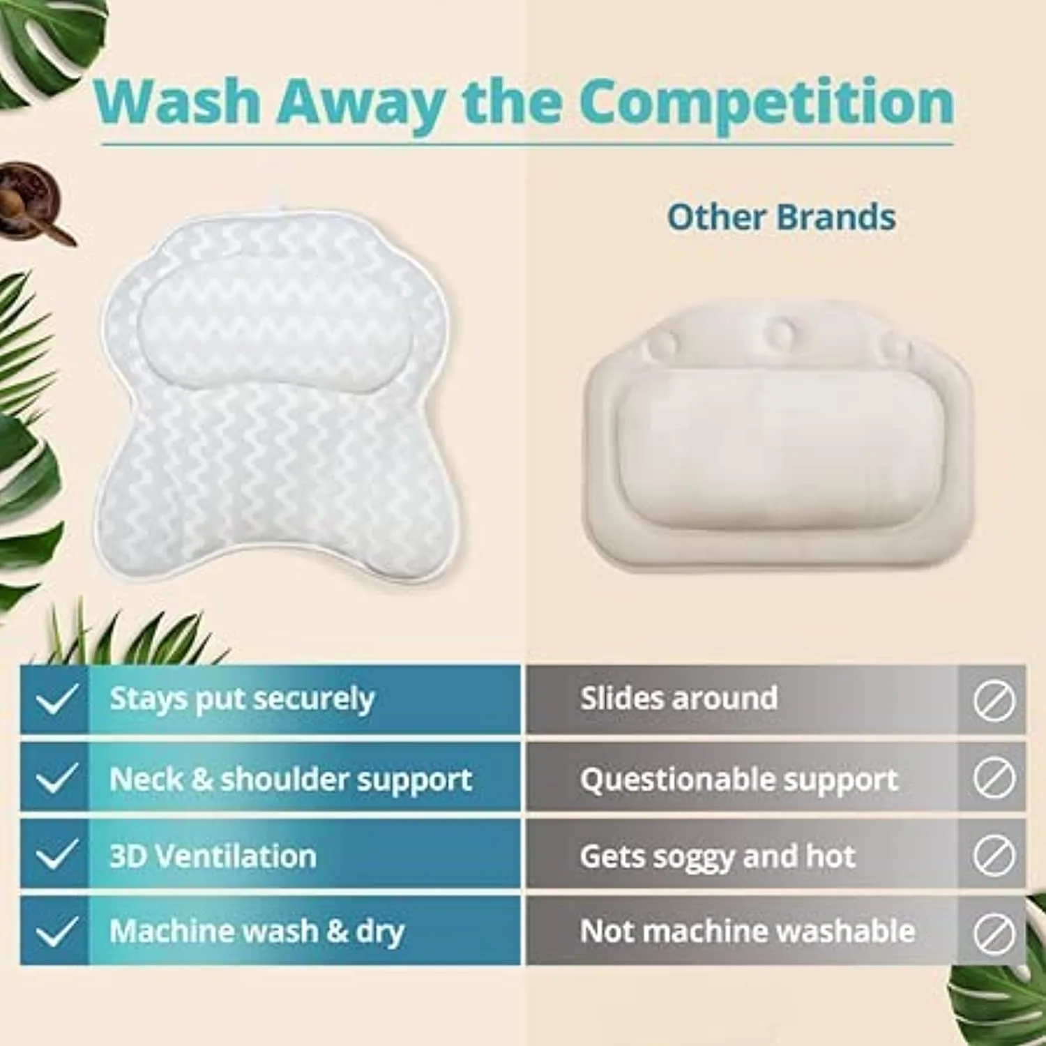 Bath Haven Bath Pillow Bathtub Pillow Back Neck Support Pillow, Spa Cushion for Tub, Relaxing Headrest Bath Pillow, Portable Washable Bathtub Accessories with 3D Air Mesh Thick Soft Bath Pillow, White