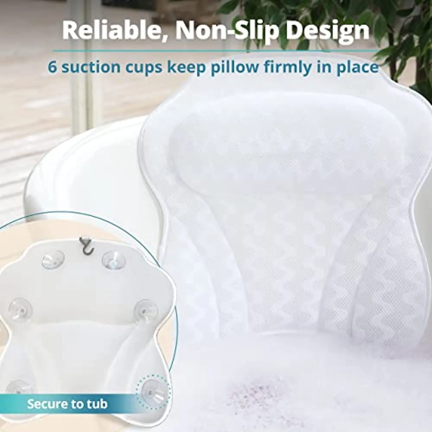Bath Haven Bath Pillow Bathtub Pillow Back Neck Support Pillow, Spa Cushion for Tub, Relaxing Headrest Bath Pillow, Portable Washable Bathtub Accessories with 3D Air Mesh Thick Soft Bath Pillow, White