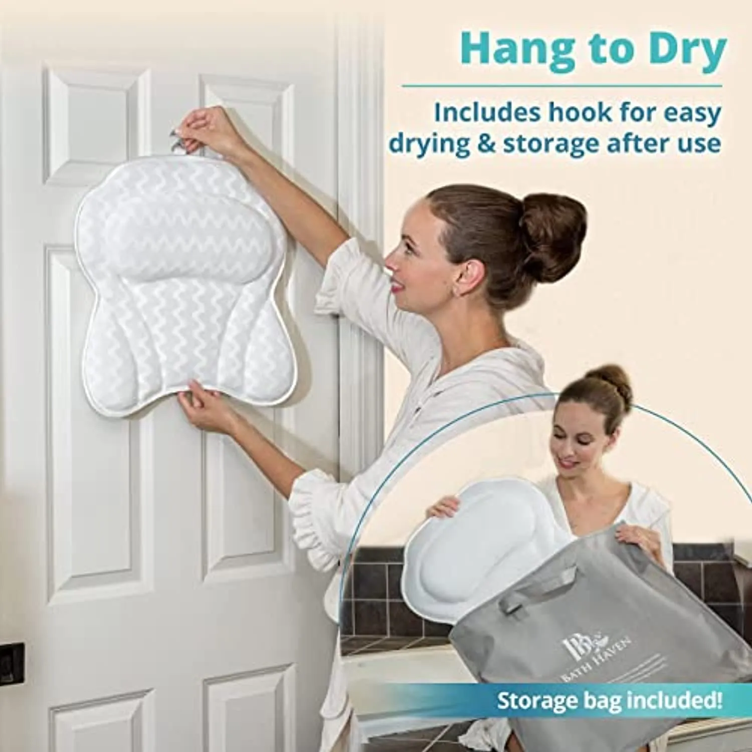 Bath Haven Bath Pillow Bathtub Pillow Back Neck Support Pillow, Spa Cushion for Tub, Relaxing Headrest Bath Pillow, Portable Washable Bathtub Accessories with 3D Air Mesh Thick Soft Bath Pillow, White