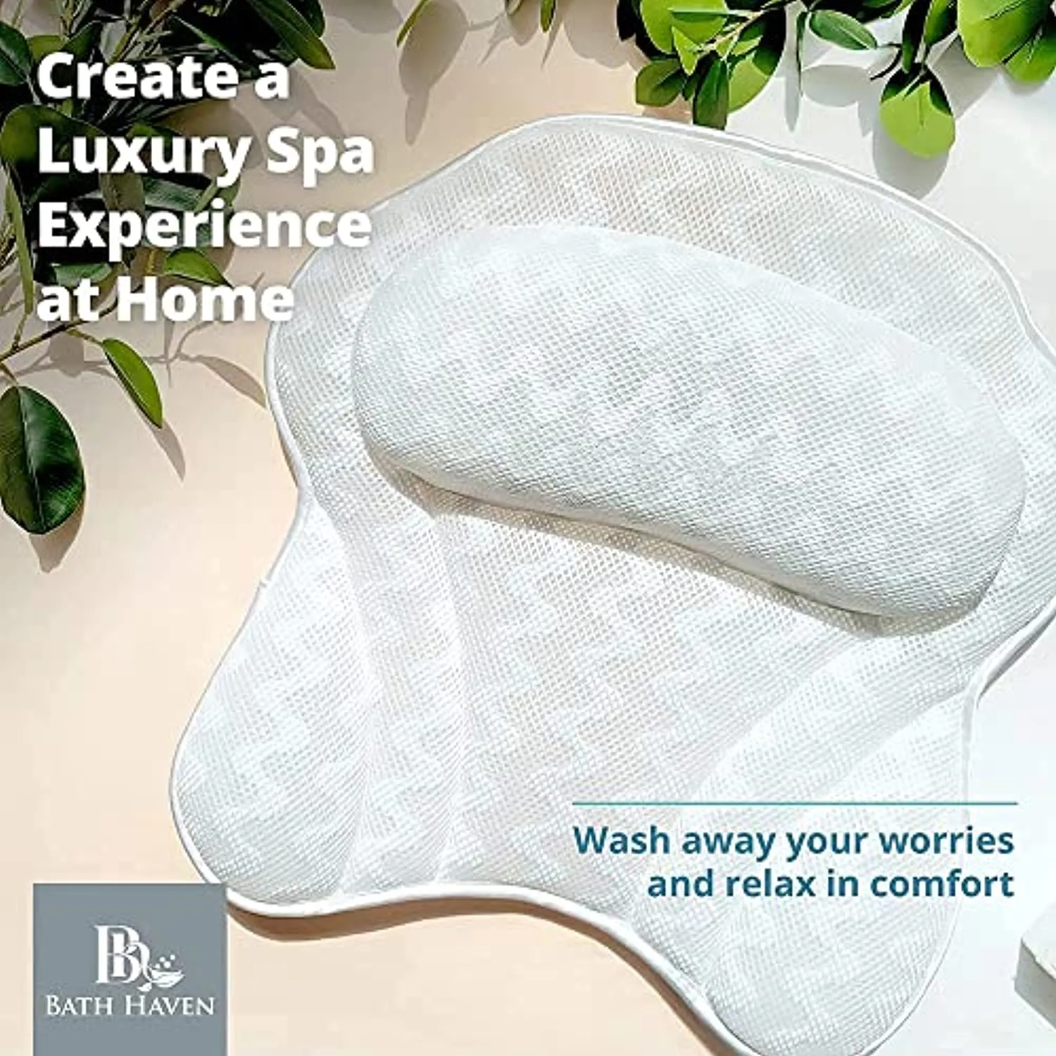 Bath Haven Bath Pillow Bathtub Pillow Back Neck Support Pillow, Spa Cushion for Tub, Relaxing Headrest Bath Pillow, Portable Washable Bathtub Accessories with 3D Air Mesh Thick Soft Bath Pillow, White