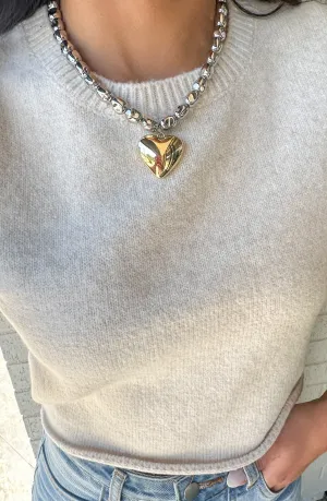 Bebe Gold Heart W/ Silver Chain Necklace