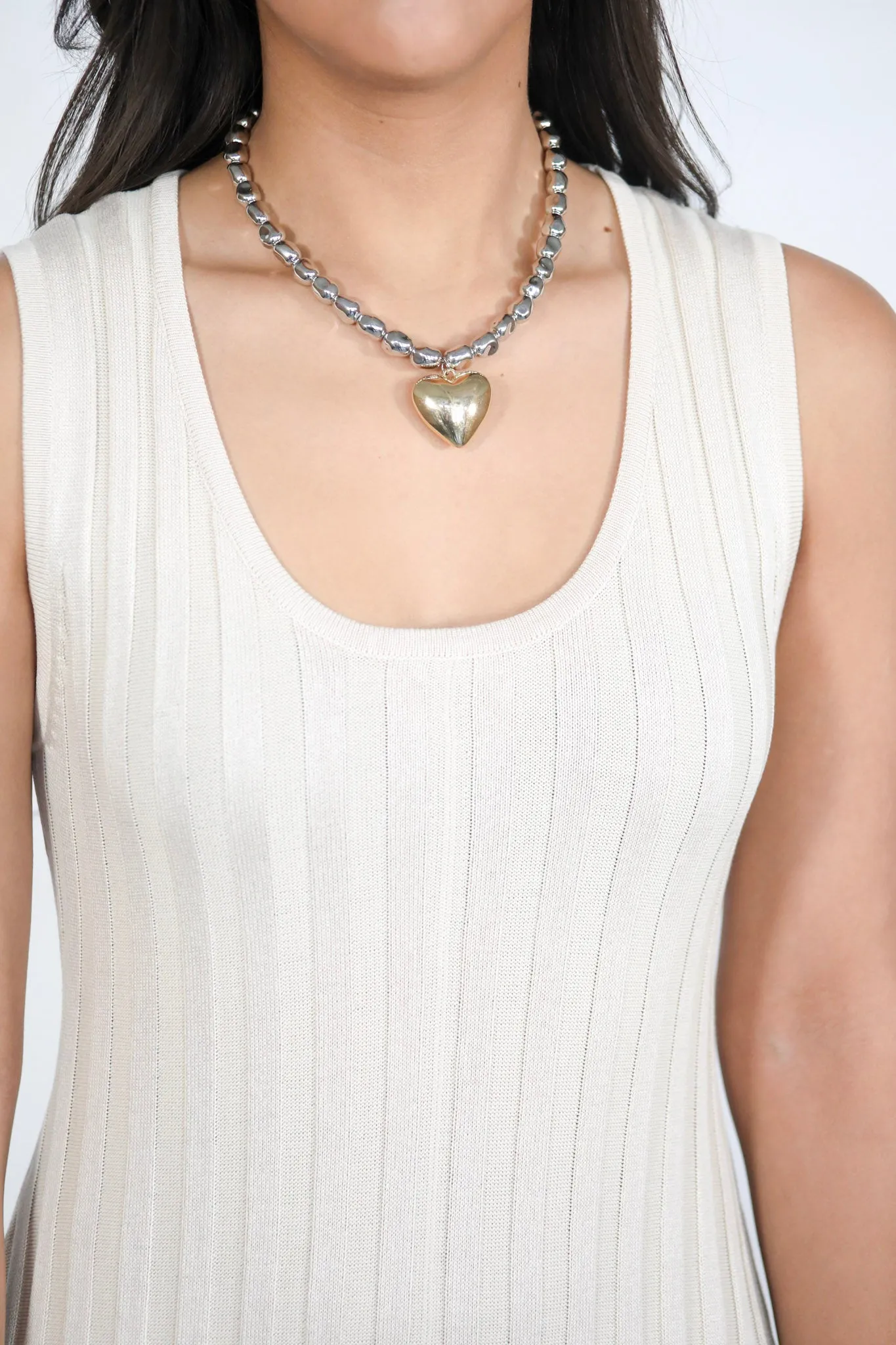 Bebe Gold Heart W/ Silver Chain Necklace