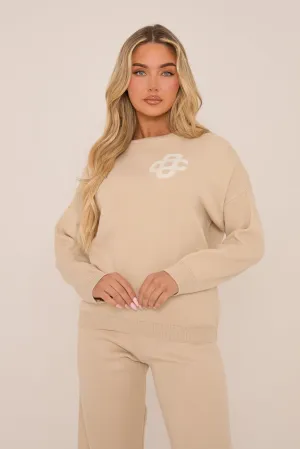 Beige Knit Swirl Graphic Long Sleeves Sweatshirt - Salomi