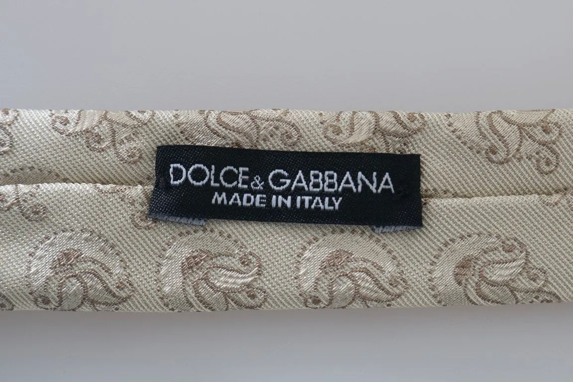 Beige Silk Floral Pattern Slim Tie