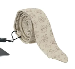 Beige Silk Floral Pattern Slim Tie