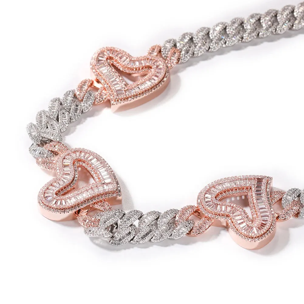 Big Hollow Heart With 16mm Cubic Zirconia  Necklace