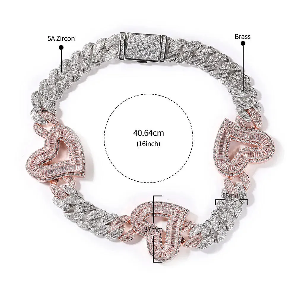 Big Hollow Heart With 16mm Cubic Zirconia  Necklace