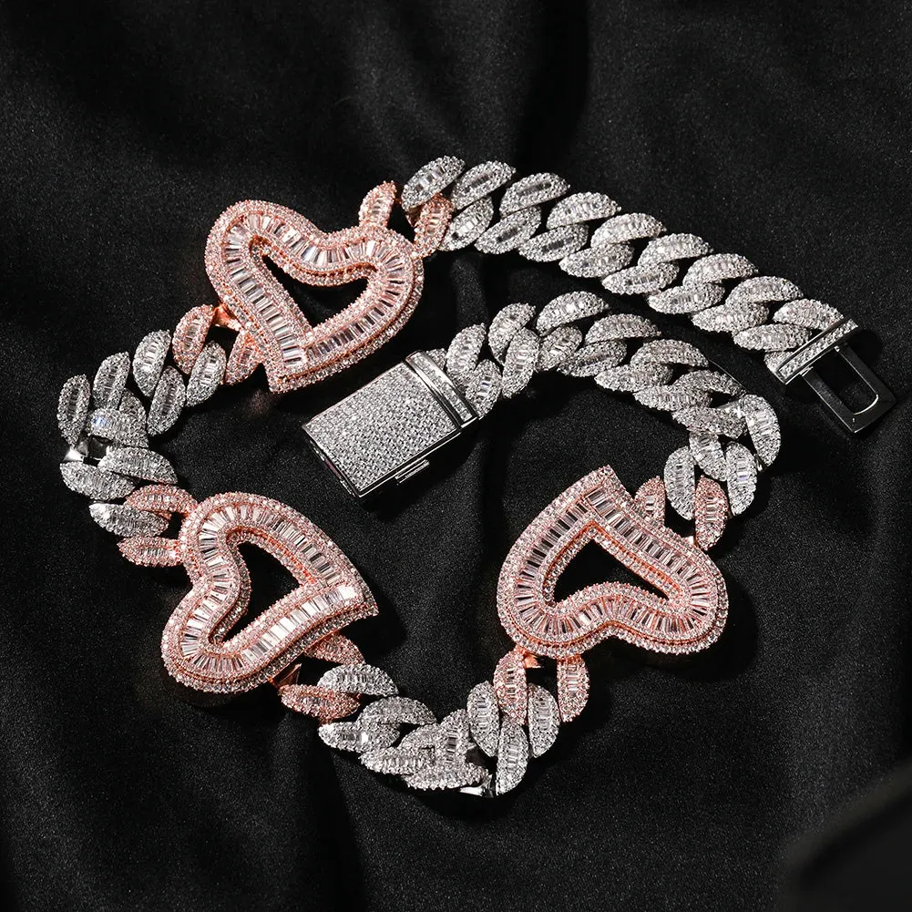 Big Hollow Heart With 16mm Cubic Zirconia  Necklace