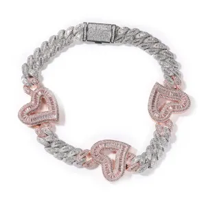 Big Hollow Heart With 16mm Cubic Zirconia  Necklace
