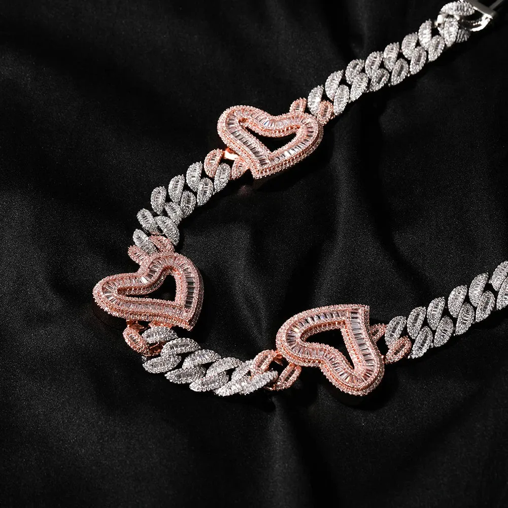 Big Hollow Heart With 16mm Cubic Zirconia  Necklace
