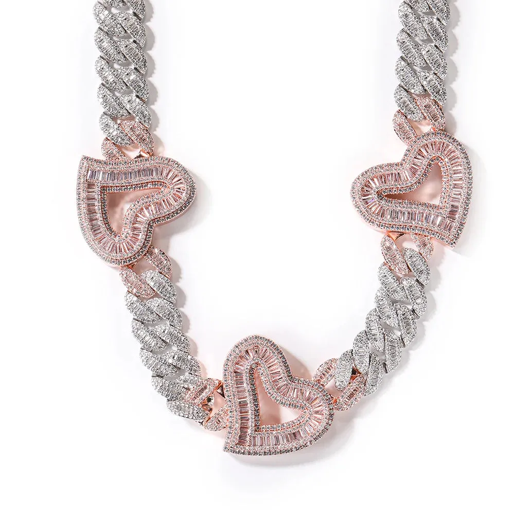 Big Hollow Heart With 16mm Cubic Zirconia  Necklace