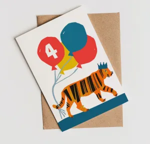 BIRTHDAY CARD, FOUR YEAR OLD BIRTHDAY CARD, ANIMAL BIRTHDAY CARD