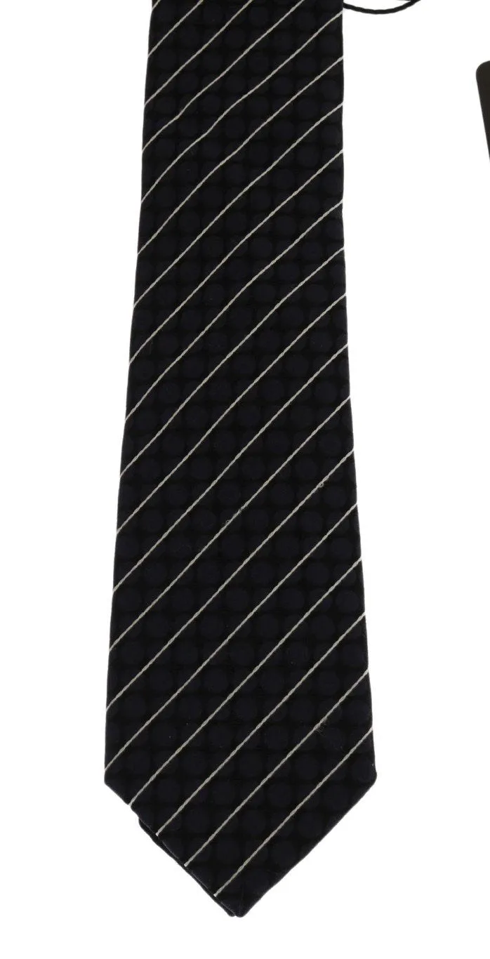Black Blue Silk Polka Dot Pattern Tie