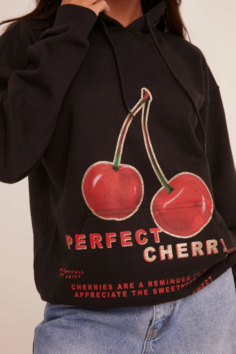 Black Cherry Print Oversized Hoodie - Molly